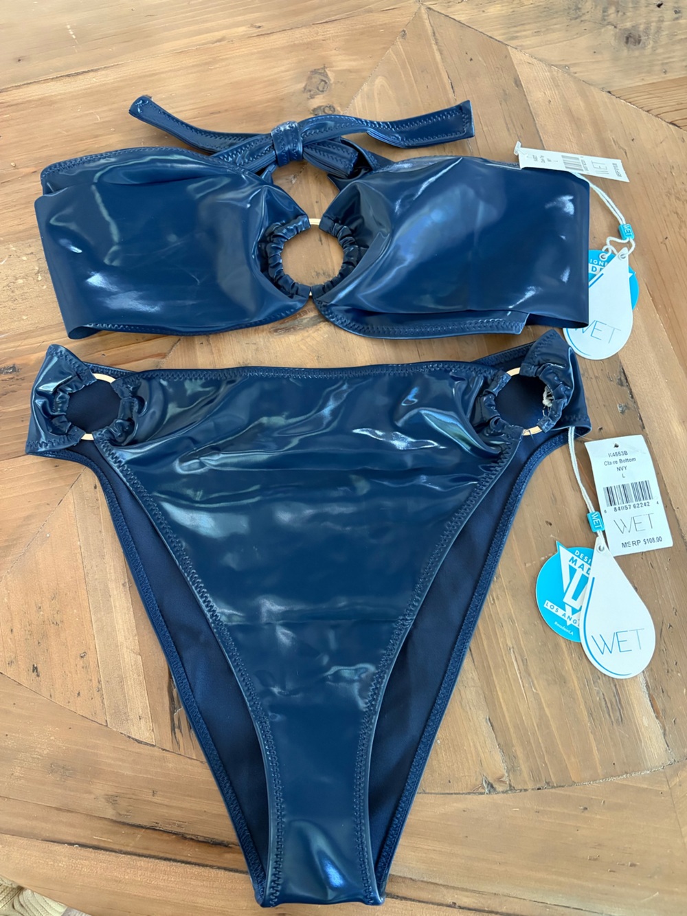 Wet Look Navy Ring-Accent Bikini Set by